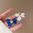 Fashion #2 Blue+white Alloy Flower Asymmetric Stud Earrings
