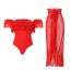 Fashion Red Polyester Bandeau Ruffled One-piece Swimsuit