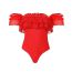 Fashion Red Polyester Bandeau Ruffled One-piece Swimsuit