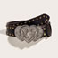 Fashion Ancient Silver Heart Overlapping Buckle (bronze Beads) 3.8 Camel Metal Carved Heart Stud Wide Belt