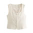 Fashion Beige Linen Breasted Square Neck Tank Top
