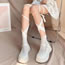 Fashion White Cross Strap Lace Cutout Calf Socks