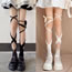 Fashion Black Cross Strap Lace Cutout Calf Socks