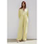 Fashion Yellow Polyester V Neck Tie Jumpsuit