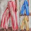 Fashion Red Polyester Striped Straight-leg Trousers
