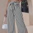 Fashion Khaki Polyester Stripe Lace-up Slit Trousers