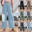 Fashion Sky Blue Polyester Textured Straight-leg Trousers