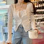 Fashion White Lace Stitching Camisole Breasted Cardigan Two-piece Set