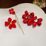 Fashion Red Flowers Alloy Paint Asymmetric Flower Stud Earrings