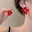 Fashion Red Flowers Alloy Paint Asymmetric Flower Stud Earrings