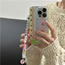 Fashion Shell+chain Splicing Striped Floral Apple Phone Case + Chain
