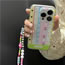 Fashion Shell+chain Splicing Striped Floral Apple Phone Case + Chain