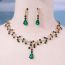 Fashion Green Geometric Diamond Drop Earrings Necklace Set