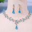Fashion Lake Blue Geometric Diamond Drop Earrings Necklace Set