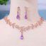 Fashion Purple Geometric Diamond Drop Earrings Necklace Set