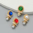 Fashion Blue Alloy Resin Pearl Round Stud Earrings