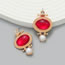 Fashion Red Alloy Resin Oval Stud Earrings