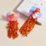 Fashion Orange Rice Bead Tassel Sequin Flower Earrings