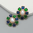 Fashion Blue Green Alloy Inlaid Resin Pearl Flower Stud Earrings