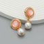 Fashion Blue Alloy Set Resin Pearl Round Earrings