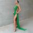 Fashion Green Halterneck Cutout Slit Dress