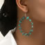 Silver Geometric Turquoise Gravel Beaded Round Earrings