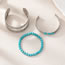 Silver Geometric Turquoise Beaded Engraved Bracelet Set