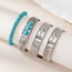 Silver Geometric Turquoise Beaded Engraved Bracelet Set