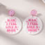 Pink Acrylic Alphabet Round Earrings