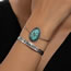 Silver Geometric Turquoise Carved Bracelet Set