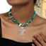 Green Stone Beaded Cross Necklace