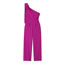 Fashion Rose Purple Polyester One-shoulder Jumpsuit