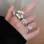 Fashion Ring - Silver Square Alloy Diamond Flower Open Ring