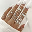 Fashion Silver Alloy Geometric Diamond Butterfly Love Pearl Ring Set