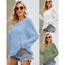 Fashion Women's Sky Blue Knitted Sweater Open-knit Crewneck Sweater