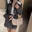 Fashion Khaki Pu Pleated Cloud Belt Buckle Messenger Bag