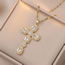Fashion White Titanium Steel Diamond Cross Necklace