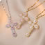 Fashion Pink Gold Titanium Steel Diamond Cross Necklace