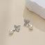 Fashion Silver Metal Set Zirconium Leaf Pearl Stud Earrings