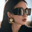 Fashion Leopard Double Tea Large Square Frame Sunglasses
