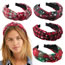 Fashion Christmas Headband-red And Yellow Fabric Christmas Print Knotted Wide Brim Headband