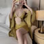Fashion Robe + Belt Champagne Polyester Lace Gown + Belt