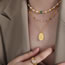 Fashion Gold Necklace-40+5cm Titanium Steel Flower Oval Plate Necklace
