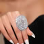 Fashion Silver Geometric Diamond Oval Ring