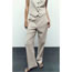 Fashion Beige Polyester Micro-pleated Straight-leg Trousers