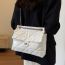 Fashion Off White Pu Embroidered Thread Chain Large Capacity Lock Messenger Bag