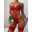 Fashion Red Embroidered Print Zippered Suspenders Bodysuit Set