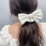 Fashion Beige Bow Ruffled Satin Diamond Bow Hair Tie
