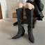 Fashion Black Fabric Pointed Toe Block Heel Side Zip Boots