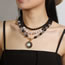 Fashion Black Resin Geometric Beaded Round Eye Layer Necklace
